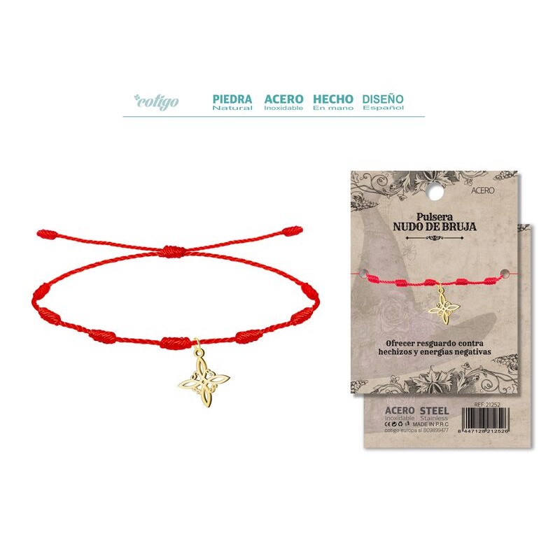 Pulsera 7 Nudos con Nudo de Bruja en Acero Dorado (P2) ·